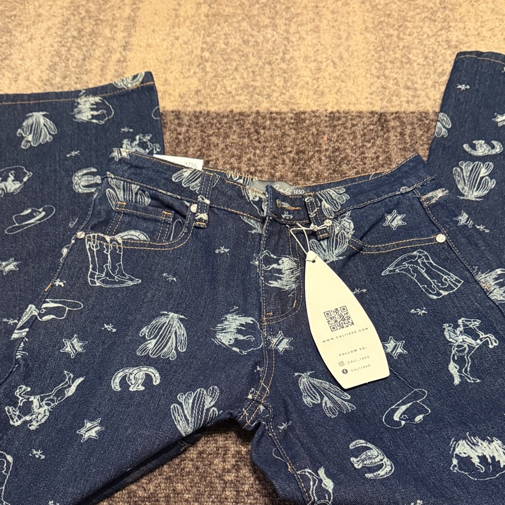 Cali 1850 Dark Blue Denim Jeans with Western Print 3/26